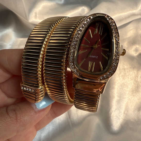 Serpenti Snake Wrap Elegant Gold Women's Watch with Burgundy Dial - Picture 7 of 10